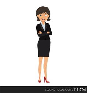 Business woman with smile on white in flat style, stock vector illustration