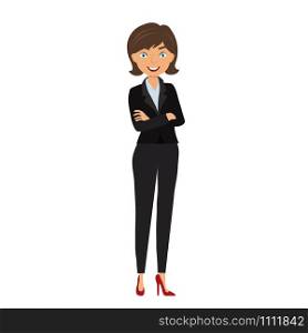 Business woman with smile on white in flat style, stock vector illustration