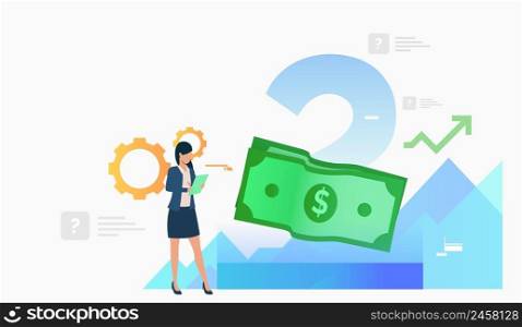 Business woman working and making notes. Planning, management, analysis concept. Vector illustration can be used for topics like business, finance, banking