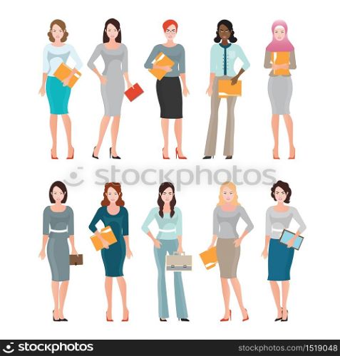 Business Women in smart suit isolated on white ,Diverse people of Female, office workers or teamwork Cartoon character business people vector illustration.