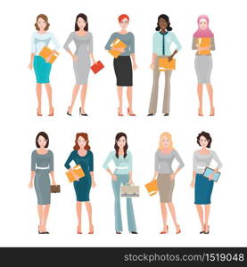 Business Women in smart suit isolated on white ,Diverse people of Female, office workers or teamwork Cartoon character business people vector illustration.