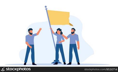 Business work target with flag person vector illustration concept background. Success businessman with team. Career man growth strategy communication. Office center cooperation banner challenge