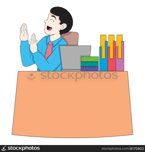 business workers are sitting at desks with a lot of unfinished work. vector design illustration art