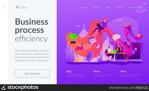 Business workflow, business process efficiency, working activity pattern and business management. Website homepage interface UI template. Landing web page with infographic concept hero header image.. Workflow landing page template.