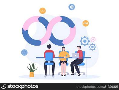 Business Workflow Organization and Management Design Illustration with Teamwork process, Deadlines Respect or Efficient Workday