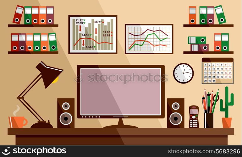 Business workplace with office things, equipment, objects. vector