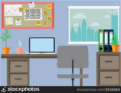 Business workplace with office things, equipment, objects. Vector illustration