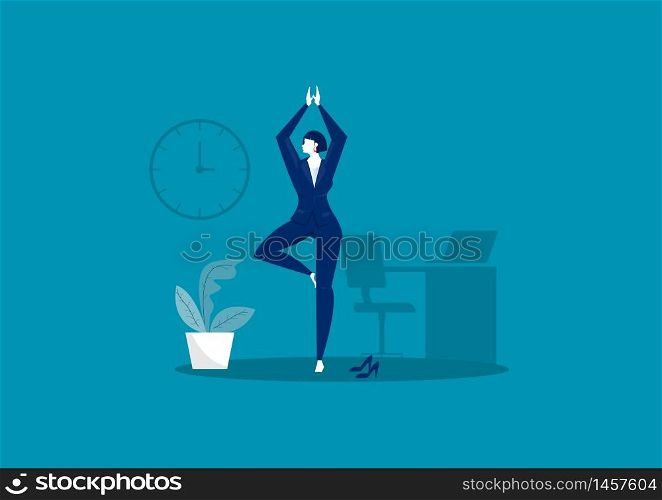 Business yoga concept. businesswoman meditating on table