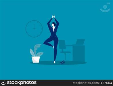 Business yoga concept. businesswoman meditating on table