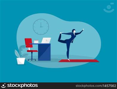 Business yoga concept. businesswoman meditating on table vector.