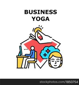 Business Yoga Vector Icon Concept. Business Yoga Exercise Training For Relaxation And Recreation After Heavy Work, Sport Exercising And Meditating, Meditation Activity Color Illustration. Business Yoga Vector Concept Color Illustration