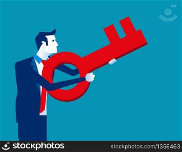 Businessman aiming key to success. Concept business vector illustration, Key, Pointing.. Businessman aiming key to success. Concept business vector illustration, Key, Pointing.