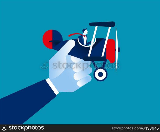Businessman and airplane. Concept business vector illustration.