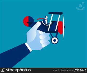 Businessman and airplane. Concept business vector illustration.