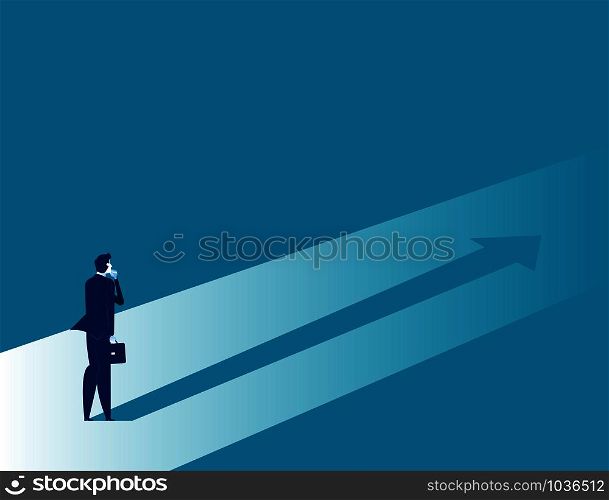 Businessman and arrow shadow. Concept business vector illustration.