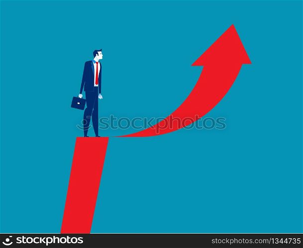 Businessman and arrow symbol. Concept business vector illustration, Growth, Race to top.