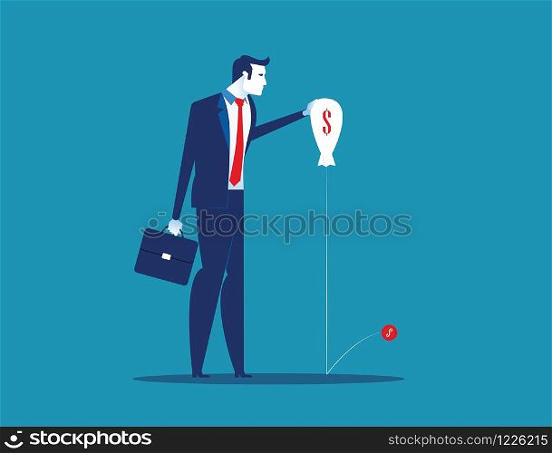Businessman and bad economy. Concept business vector illustration. Flat character style.