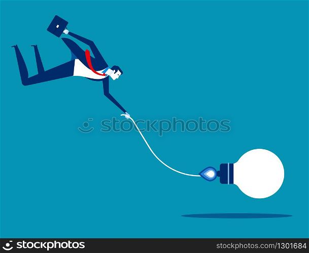 Businessman and bulb navigation. Concept business technology vector illustration, Flat business cartoon, Life style, hold.