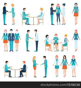 Businessman and business woman isolated On White Background, Team Working In Office, shake hand, Business people conceptual Vector Illustration.