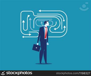 Businessman and confusion thoughts. Concept business vector illustration. Flat design style.