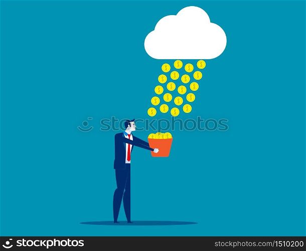 Businessman and Falling Money. Concept business vector illustration, Currency, Financial.