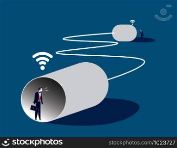 Businessman and men communicating with can telephone. Concept business vector illustration.