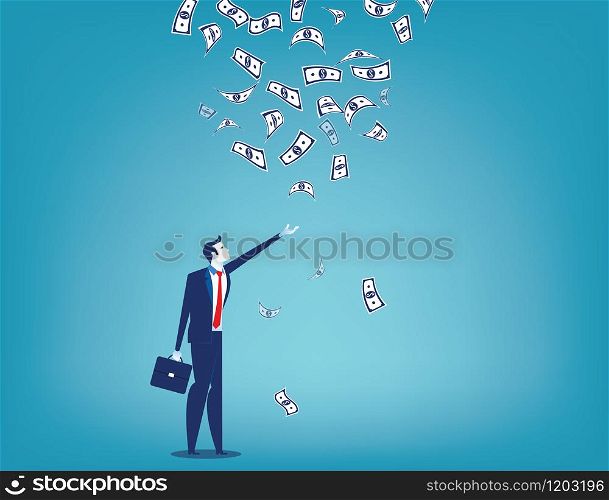 Businessman and money rain. Concept business vector illustration. Flat design style.