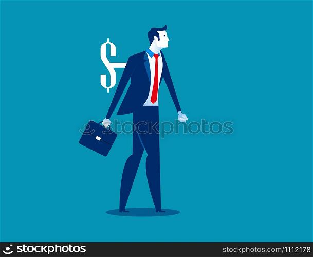 Businessman and money shaped wind-up key in his back. Concept business vector illustration.. Businessman and money shaped wind-up key in his back. Concept business vector illustration.