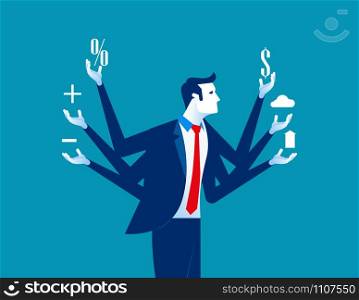 Businessman and multitasking. Concept business vector illustration.
