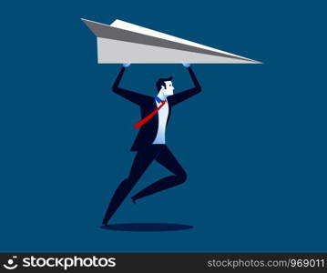 Businessman and paper airplanes. Concept business success vector illustration.