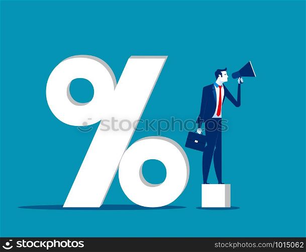 Businessman and percentage sign. Concept business vector illustration.