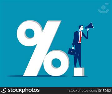 Businessman and percentage sign. Concept business vector illustration.