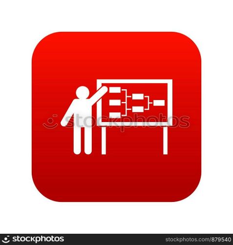 Businessman and presentation screen with scheme icon digital red for any design isolated on white vector illustration. Businessman and presentation screen icon digital red