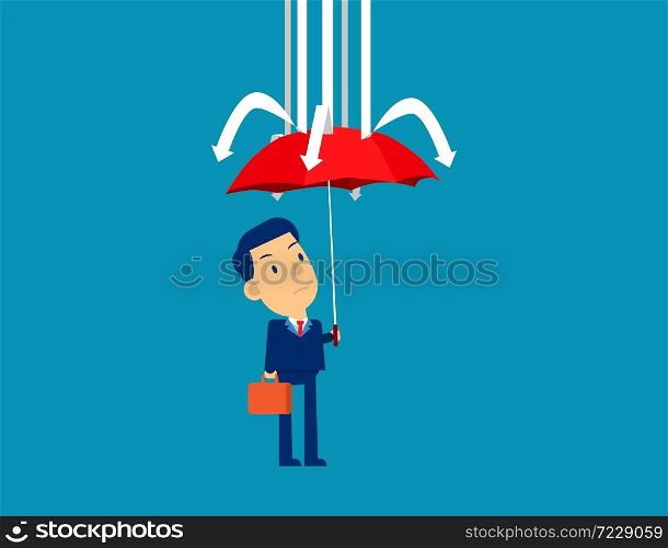 Businessman and red umbrella protection. Concept cute business vector illustration, Shielding, Investor