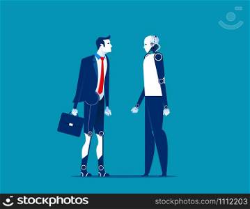 Businessman and robot switch body. Concept business vector illustration.