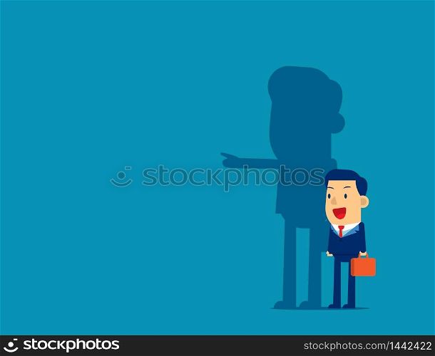 Businessman and shadow pointing to target. Concept business vector illustration, Achievement, Direction.
