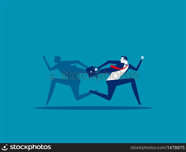 Businessman and shadow running different way. Concept business vector illustration, Flat business cartoon, Different, People, Direction.