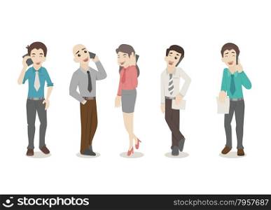 Businessman and woman looking at their phones and tablet , social addiction , eps10 vector format