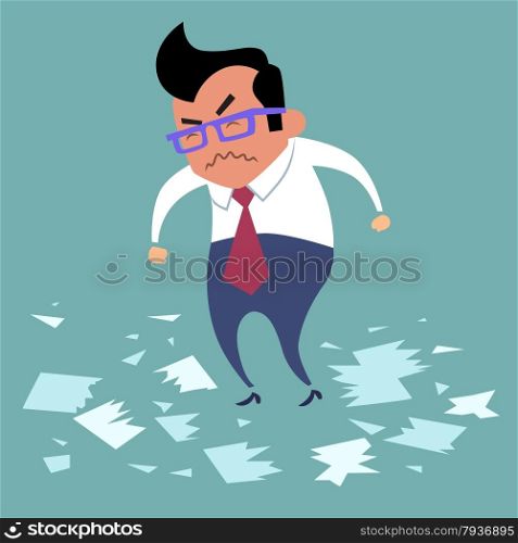 Businessman angry office work boss torn documents, a bad deal, bad day