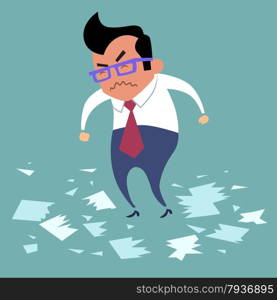 Businessman angry office work boss torn documents, a bad deal, bad day