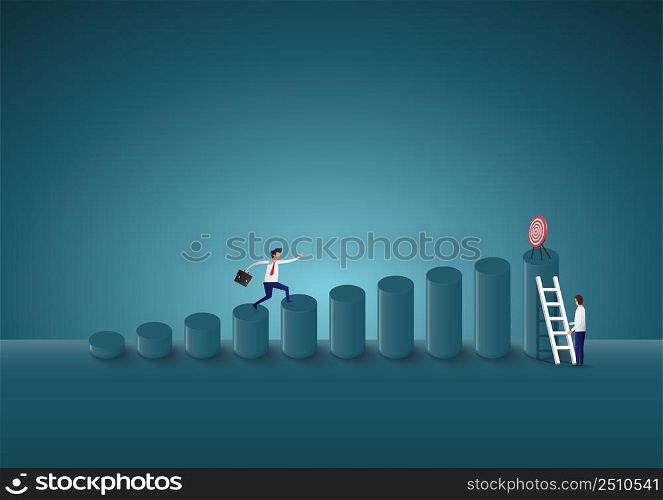 Businessman are going up to find goals. The way to success, Business concept Symbol of business goals, aims, mission, opportunity and challenge. Vector illustration.