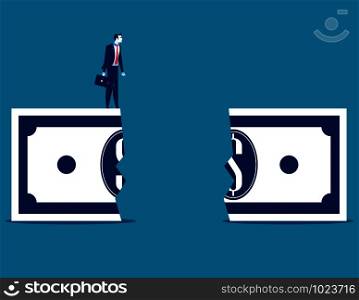 Businessman at financial chasm. Concept business vector illustration.