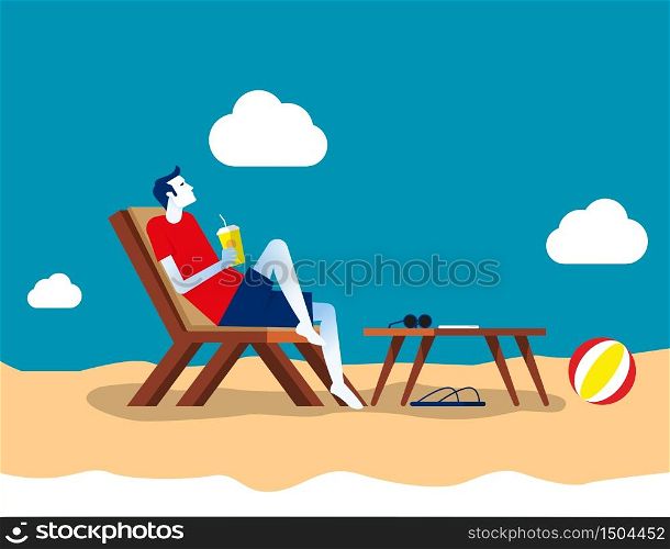 Businessman at ocean beach. Concept business vector, Holiday, Relax, Summer.