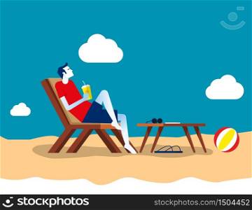 Businessman at ocean beach. Concept business vector, Holiday, Relax, Summer.