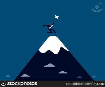 Businessman at the top. Concept business success illustration. Vector cartoon character and abstract flat
