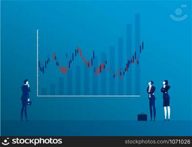 Businessman back view standing looking at candle stick graph stock market illustration