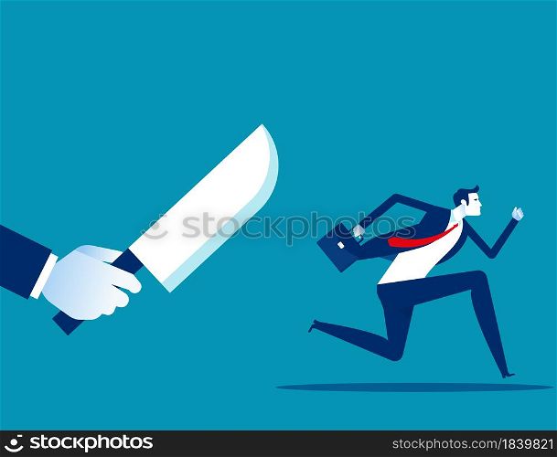 Businessman being chased by a knife. Danger