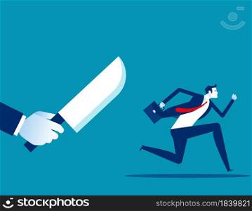 Businessman being chased by a knife. Danger