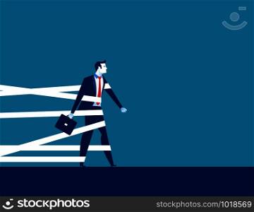 Businessman being held back by tape. Concept business vector.