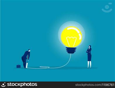 businessman blowing Light bulb by air pump. concept.vector illustrator